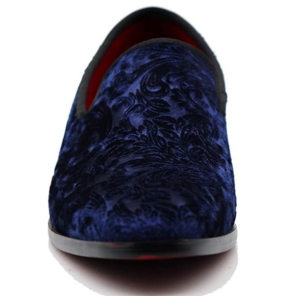 Men's Vintage Velvet Flower Designer Dress Loafers Slip On Classic Tuxedo 35 blu - Picture 2 of 7